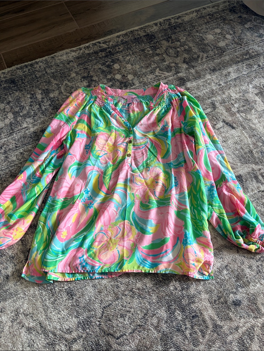 Lilly Pulitzer Pink, Green & Yellow Floral Tunic Top